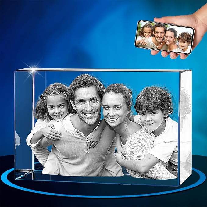 ArtPix 3D Crystal Photo, Personalized Gifts for Women, Wife, Mom, Her, Him, Men, Great Customized Gift With Your Own Photo - Anniversary, Wedding, Birthday - Custom Glass 3D Laser Etched Picture Frame