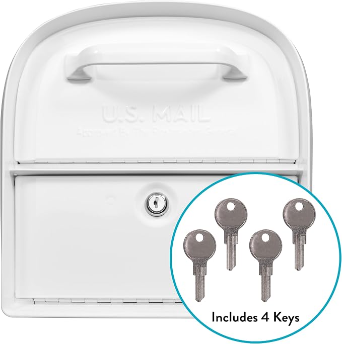 Architectural Mailboxes 6300W-10 Oasis 360 Mailbox, White | Galvanized steel build with a secure steel cam lock, dual access doors, and hopper delivery door. USPS approved.