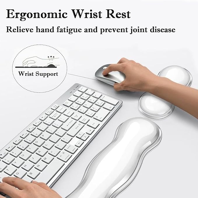 Update Gel Keyboard Wrist Rest & Mouse Wrist Rest Set – Silicone Wrist Support Pad for Pain Relief, Effortless Typing, Gaming, Computer, Laptop, Office – Anti-Slip Base, Easy to Clean