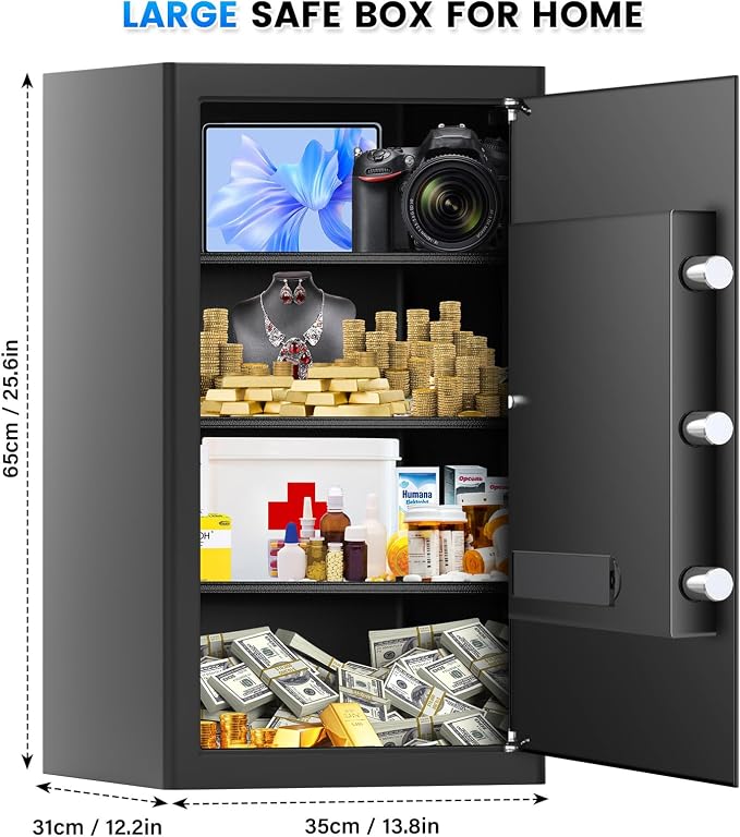 [Upgraded Version] 25.6"H Steel Fireproof Safe, 6.0 Cuft Safe Box with Combination Lock, Smart Alert and Mute Mode, Anti-theft Home Safes for Documents Jewerly Ammo Money