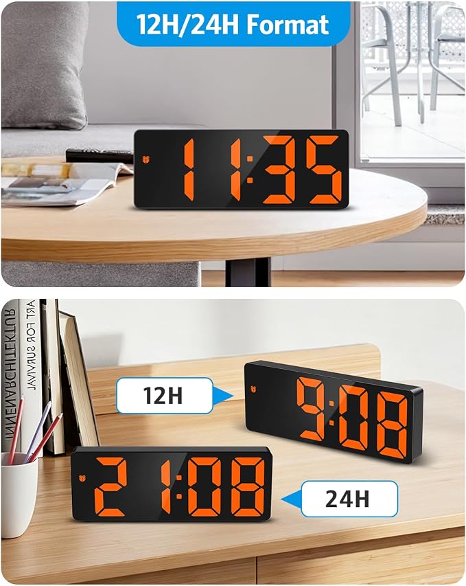 AMIR Digital Alarm Clock Large Display, LED Alarm for Bedroom, USB/Battery Powered Bedside Alarm Clock with Snooze, 12/24H, 3 Adjustable Brightness, Temperature, Electric Desk Clock for Home, Office