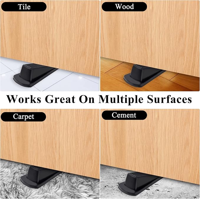 12 Pack Door Stoppers for Bottom of Door, 4.8x2.2x1.3in Door Stops, Rubber Door Stopper Wedge, Sturdy Stackable Door Stops for Floor