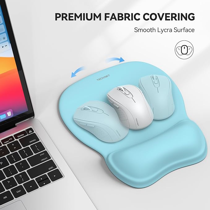 TECKNET Gel Ergonomic Mouse Pad with Wrist Rest, Non-Slip PU Base, LT.Blue | Comfortable Gel Cushion, Pain Relief, Smooth and Waterproof Surface, Mouse Pad with Wrist Rest for Office, Gaming and Study