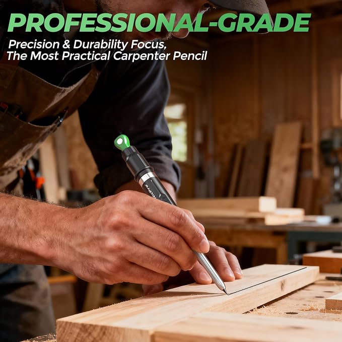 Nicpro CP5000 Magnetic Carpenter Pencils with Sharpener & Holster, 1 Pack | 2.8mm Construction Pencil+10 Refill, 7-in-1 Deep Hole Marker for Construction, Woodworking Pencil with Magnet Pickup Cap