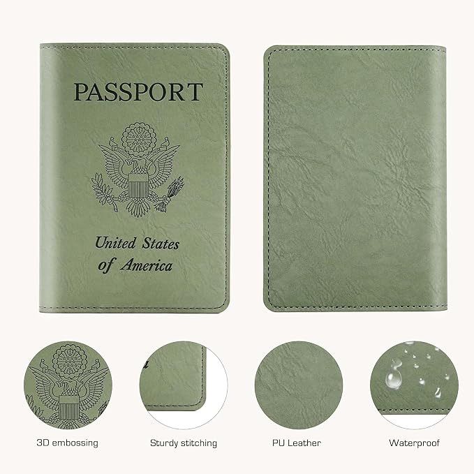 Cnycmy Passport Holder–Slim Travel Organizer for Passport, RFID Blocking,Boarding Pass, Credit Cards | Vegan Leather & Anti-Theft Design (Moss Green5)