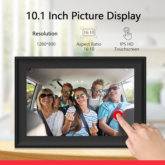 32GB 10.1 Inch WiFi Digital Picture Frame with 1280x800 HD IPS Touch Screen, Send Photo or Videos via App or Email,Support USB Drive/SD Card Extend Storage,Auto-Rotate,Wall Mountable