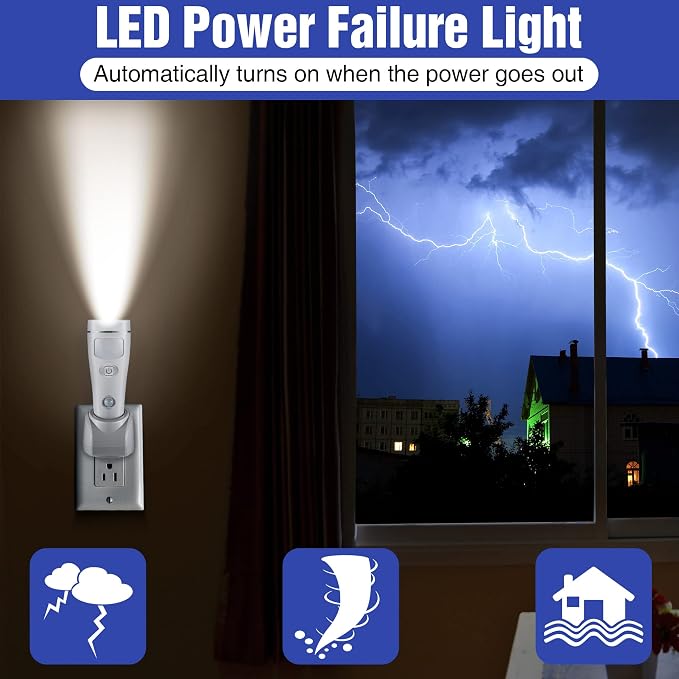 Enhon 6 Pack 4 in 1 LED Emergency Lights for Home Power Failure, Rechargeable Plug in Flashlight Motion Sensor Night Light, Automatic Turn On Power Outage Light for Home Hurricane Supplies (White)