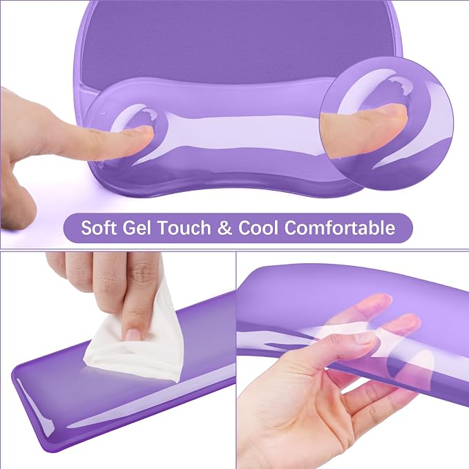 MOSISO Cooling Gel Wrist Rest Support for Mouse Pad&Keyboard Set, Purple | Irregular Oval Ergonomic Mousepad Keyboard Pad Non-Slip Base Home/Office Pain Relief&Gel Easy Typing Pad for Computer Laptop