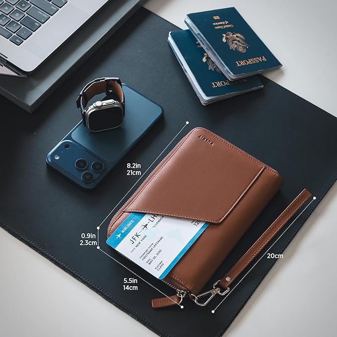 VULKIT Family Passport Holder for 4 Passports, RFID Blocking Travel Wallet | 6 Card Slots, 2 SIM Pockets, Secure Zipper Closure, Holds 4 Passports, Family Travel Essential