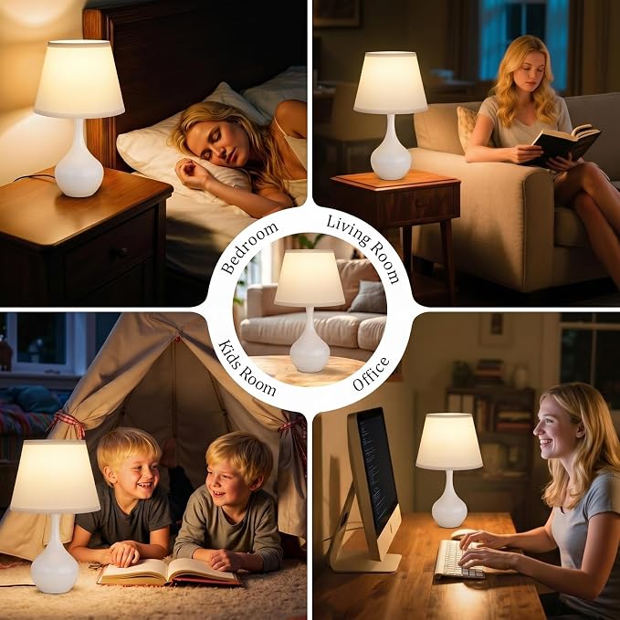16.1" Touch Table Lamp for Nightstand, 3 Way Dimmable Small Bedroom Lamp | Touch Control, Bulb Included, White Bedside Lamps for Desk, Night Stands, Living Room, End Table, Corded
