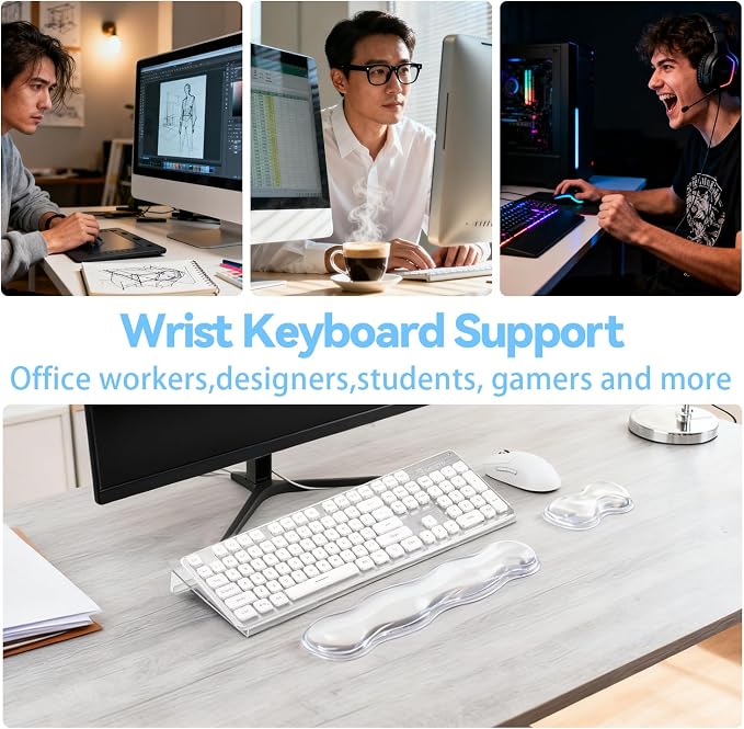 Keyboard Stand with Gel Wrist Rest Combo, Ergonomic Desktop Riser & Wrist Support Platform for Computer, Acrylic Clear Keyboard Stand Compatible Non-Slip Base