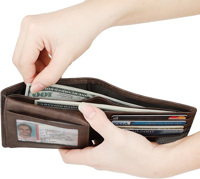 HIMI Wallet for Men-Genuine Leather RFID Blocking Bifold Stylish Wallet With 2 ID Window