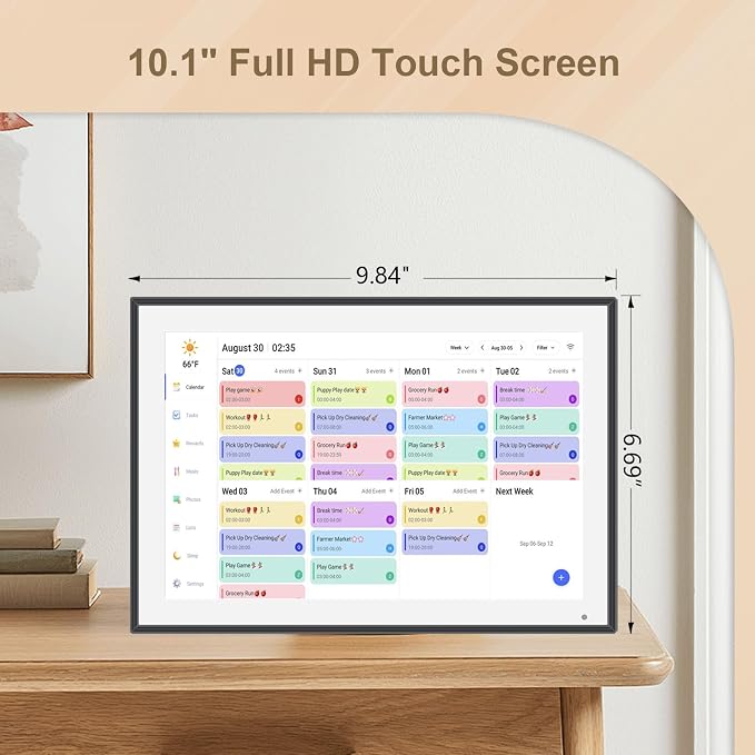 10.1 inch Digital Calendar & Chore Chart,Smart Touchscreen Interactive Display for Family Schedules, Wall & Desk Mountable, Digital Photo Frame Functon, Great for Organizing Your 2026 Calendar