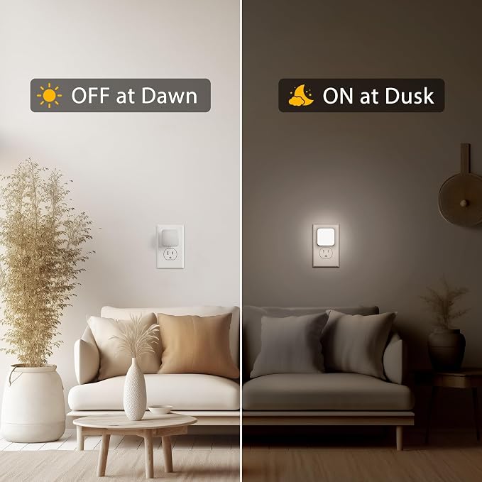 Briignite LED Night Lights Plug into Wall, 4 Pack Nightlights with Light Sensor Dusk to Dawn, 0.3W Square Plug in Night Light for Kids, 5000K Cool White Night Light for Bathroom Bedroom Kitchen