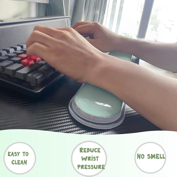 Gel Wrist Rest for Keyboard,Office & Gaming,Green Silicone 2-Piece Set | Clear green silicone gel, office/gaming,60%/68%/75% keyboards,mouse rest,cooling,non-slip, easy cleanErgonomically designed