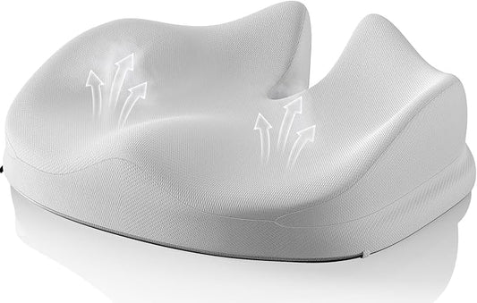 Benazcap Large Seat Cushion for Office Chair Memory Foam Coccyx Pain Relief Cushion Pillow for Back Support Non-Slip Seat Pad for Office Desk, Car Seat, Wheelchair, Sciatica-Grey