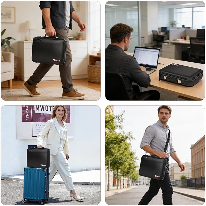 3200℉ Fireproof Briefcase 15.6in Laptop, Legal Size Organizer Filer | Includes13-pocket accordion folder,UL-94 VTM-0 Certified 6-layer,Waterproof Sealed Zippers,Dual-compartment,Bags Only