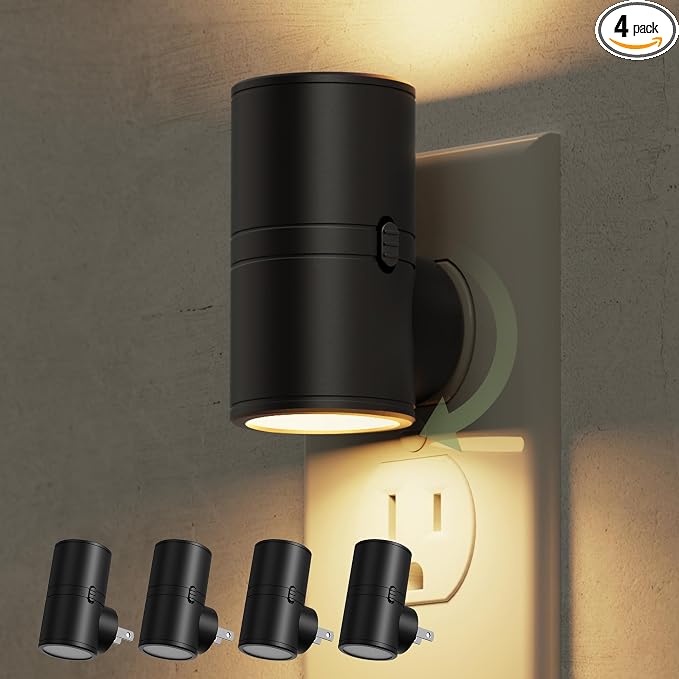 L LOHAS LED Night Light, Night Lights Plug into Wall, Light Sensor, 2 Level Brightness, Soft White 3000K, Mini Rotating Nightlight Plug in Wall for Adult Kids Hallway Bedroom Bathroom Stairway, 4 Pack