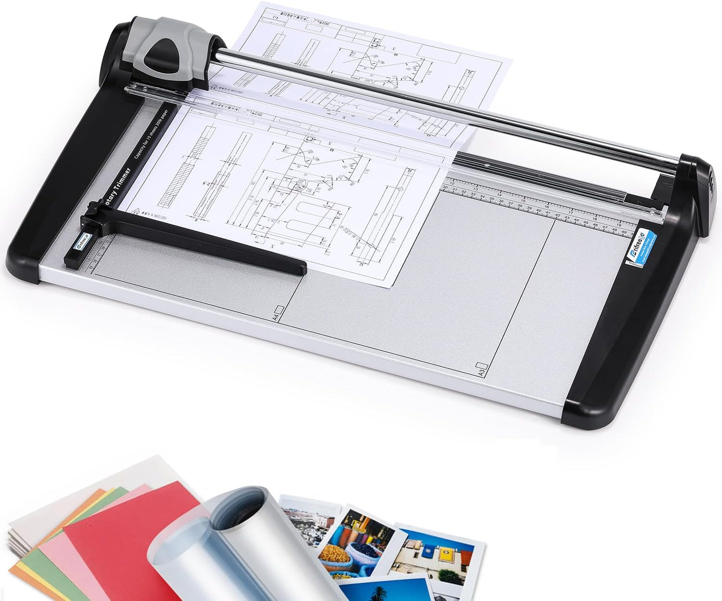 Rotary Paper Trimmer, 15 Sheets Heavy Duty Paper Trimmer, 480mm(18.90") Cutting Length, Commercial Grade Rotary Paper Cutter for Home/Office/School, Black & Silver