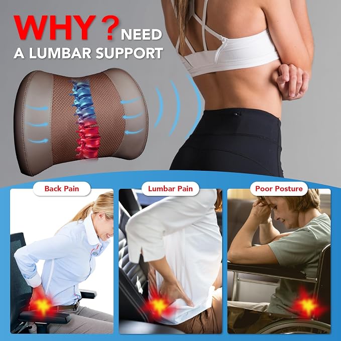 Lofty Aim Lumbar Support Pillow for Car, Car Seat Back Support for Driving | Memory Foam Car Lumbar Support for Driving Seat, Car Back Cushion, Adjustable Straps, Lower Back Pillow, Office Chairs, Brown