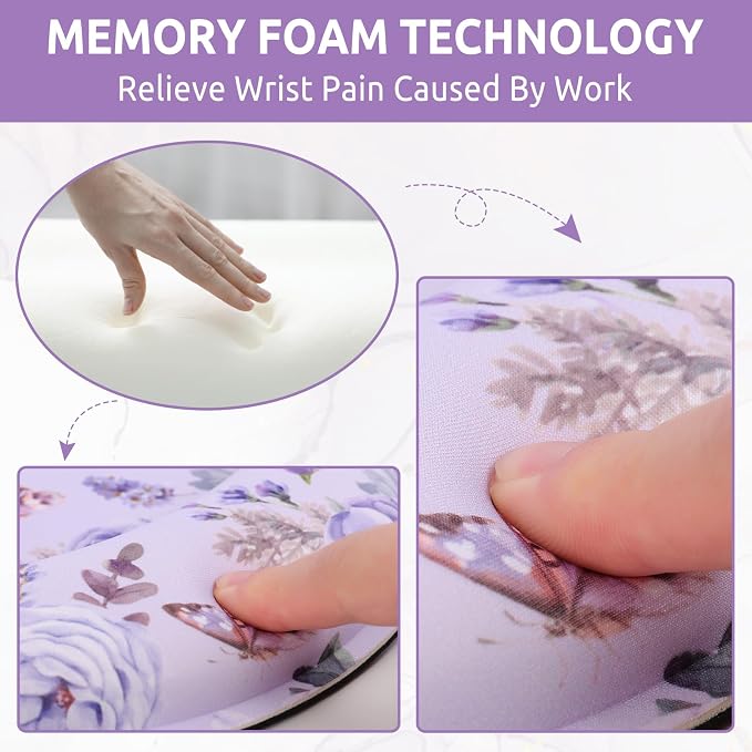 KONVINIT Ergonomic Mouse Pad with Wrist Rest, Small Mousepad with Non-Slip Rubber Base and Smooth Surface, Purple Mouse Pads for Desk, Office Desk Accessories