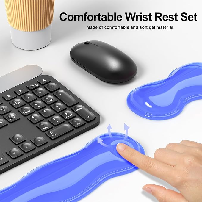 MOKURU Gel Keyboard and Mouse Wrist Rest Set, Comfort Ergonomic Wrist Support, for Wrist Pain Relief, Computer Keyboard Wrist Rest (Blue)
