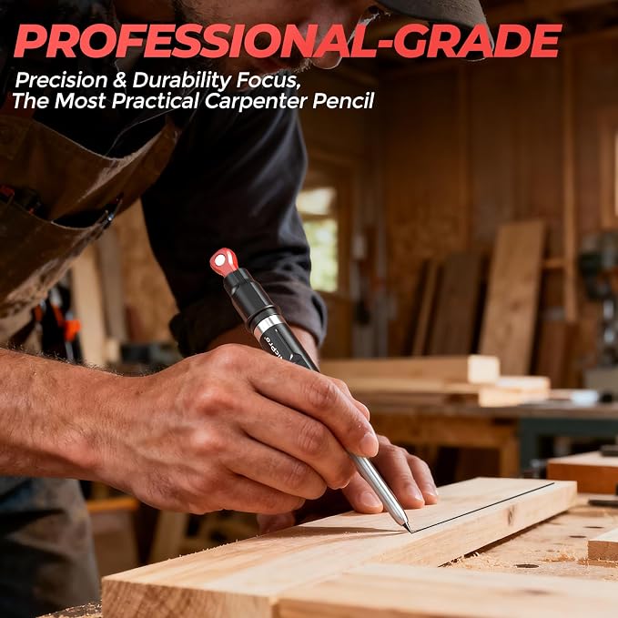 Nicpro CP5000 Magnetic Carpenter Pencils with Sharpener and Holster, 1 Pack | 2.8mm Construction Pencil+10 Refills, Deep Hole Marker for Construction, Woodworking Pencils with Strong Magnet Pickup Cap