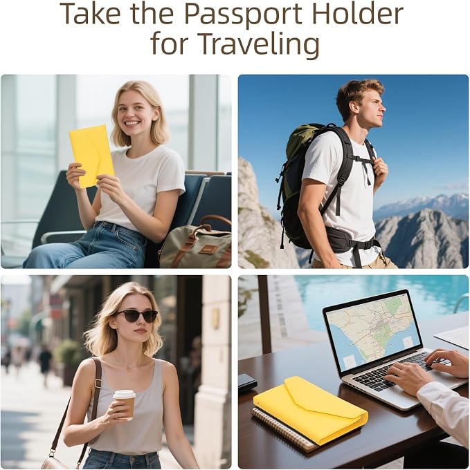 Passport Holder Travel Wallet Organizer for Women,Primrose Yellow | RFID secure, 6 card slots, 28 sim pockets, passport holder with zip-around wallet, slim fit for women travelers.