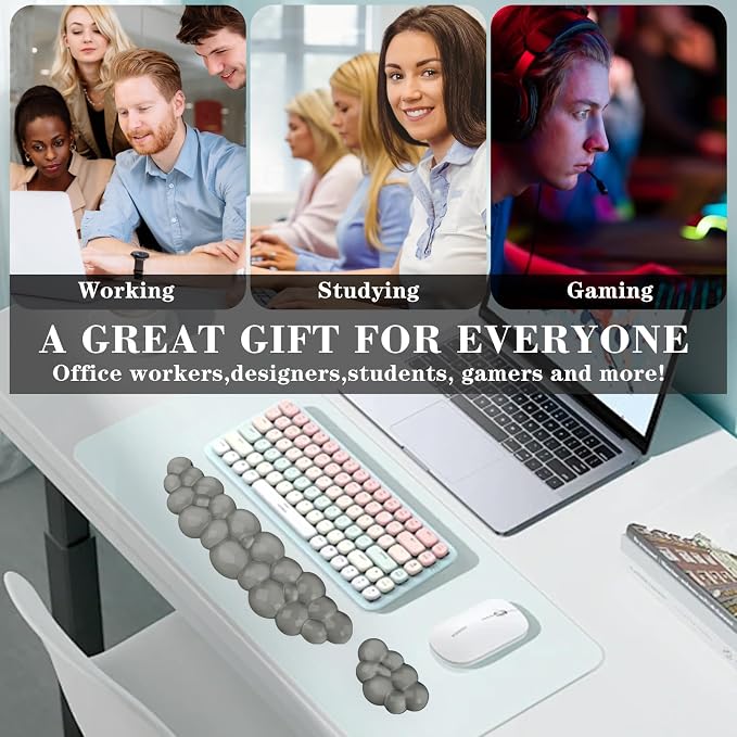 Gel Cloud Keyboard and Mouse Wrist Rest, Cute Wrist Support and Arm Support Keyboard Rest for Keyboard and Mouse Typing Pain Relief，Suitable for Office/Computer/Laptop/Gaming (Gray)