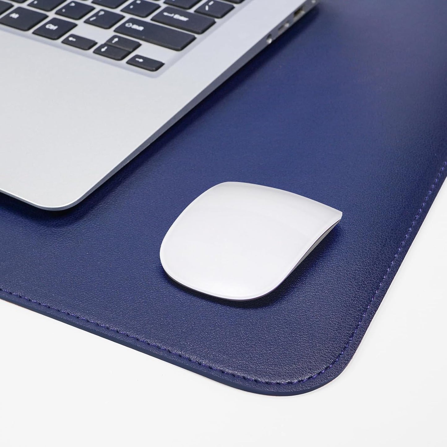 Leather Desk pad Protector, Large Desk mat with Natural Cork & PU Leather,Mouse pad,Non-Slip Office Desk Mat,Waterproof Desk Writing Pad for Office and Home (47in*17in, Blue)