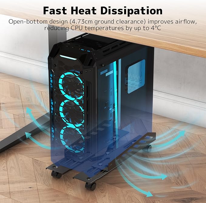 PUTORSEN Computer Tower Stand - Under Desk PC Stand for Floor with Rolling Caster Wheels, Adjustable CPU Tower Holder Fits Most PC Tower