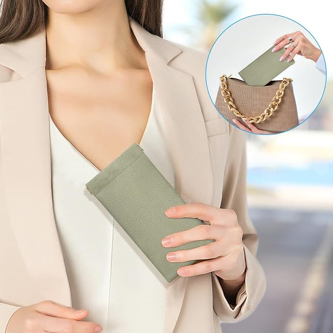 Sightor Sunglass Case, 2 Pcs Soft Eyeglass Cases for Women Portable Squeeze Top Leather Glasses Pouch