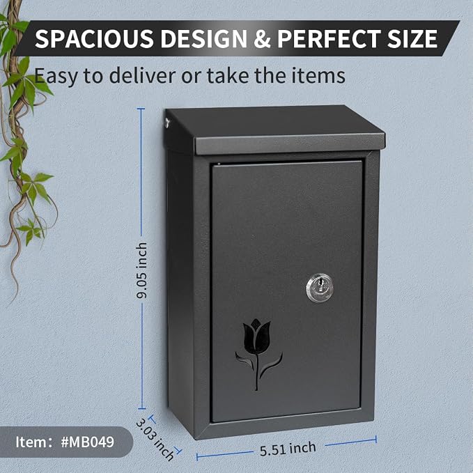 Ydocabinit Wall Mount Key Drop Box, with Key Lock & Flip & Top Slot, Steel Cash Drop Box, Storage Box for Mail, Packages, Donations, Voting, Suggestion for Outside Home Business 9.05"×5.51"×3.03"