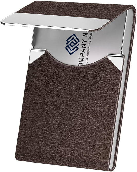 Business Card Holder with Ultra Slim Design, Business Card Case with Premium PU Leather, Suit Pocket Metal Card Holder for Women/Men, Magnetic Closure Quick Access Cards