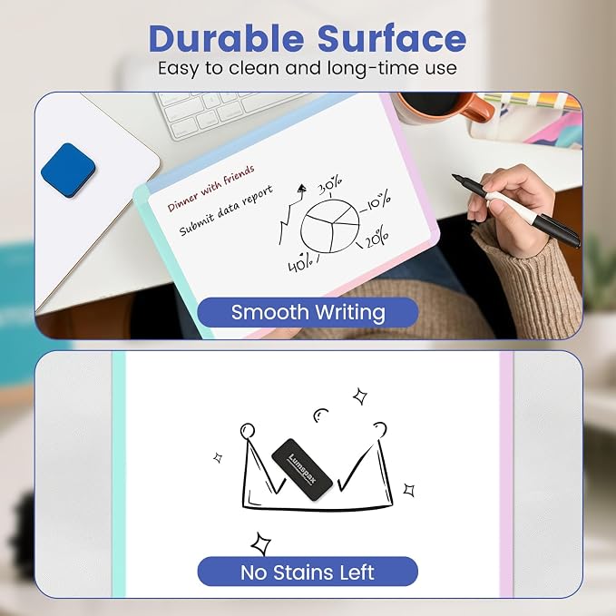 Small Wall White Board, 11" x 14" Mini Double-Sided Magnetic Dry Erase Board with Plastic Frame, Hanging Whiteboard with 5 Markers for Kids Students School Kitchen Home & Office, Colorful