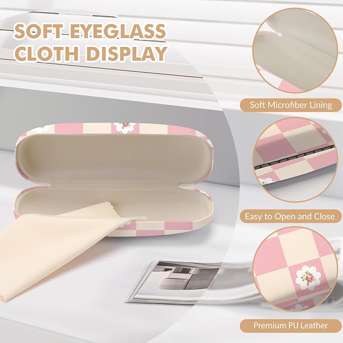 Glasses Case Hard Shell,Portable Protective Eyeglasses Case, Eyeglass Holder Box with Cleaning Cloth, for men women