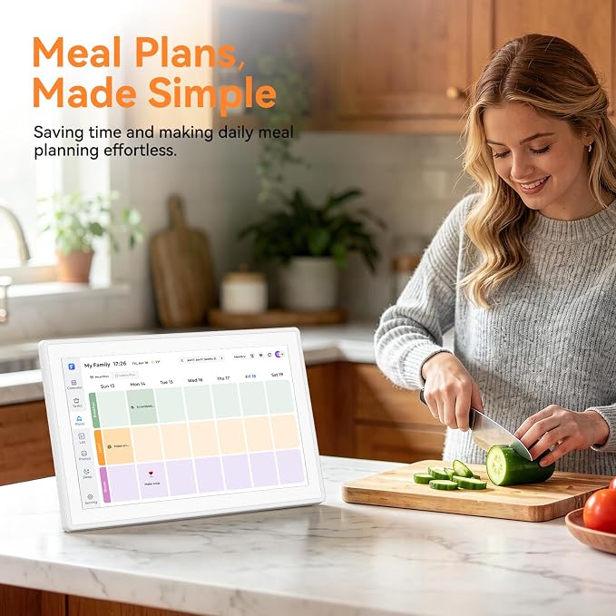 15.6" Smart Digital Calendar - No Subscription Family Hub with Calendar Sync, Meal Planner, Photo & Video Display, Touch Screen, Wall & Desk Mount, Gifts for Women Men (White)