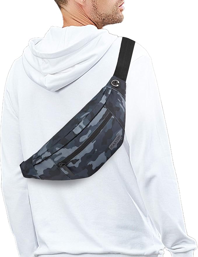 Small Camo Black Crossbody Bag Shoulder Fanny Pack with 4-Zipper Pockets | Polyester,Hands-Free,Gifts for Enjoy Sports Traveling Running Casual Wallets Waist Bag Carrying All Phones
