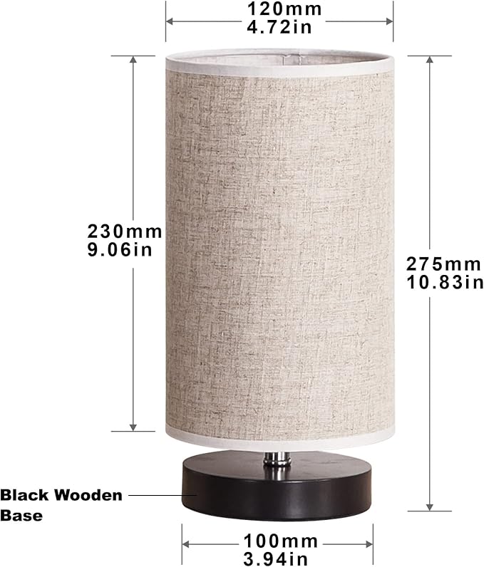 lifeholder Table Lamp, Bedside Nightstand Lamp, Simple Desk Lamp, Fabric Wooden Table Lamp for Bedroom Living Room Office Study, Cylinder Black Base
