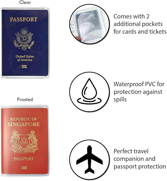Waterproof Clear PVC Passport Cover Holder Case Protector ID Card | Waterproof,scratchproof, dustproof. Lightweight, slim. Keeps cards & travel docs organized for men & women