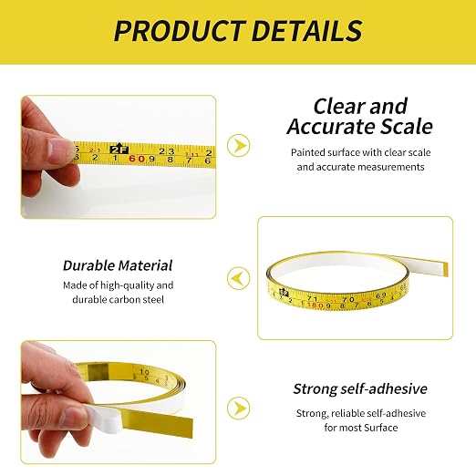 2 Packs Steel Self-Adhesive Measuring Tape, Right to Left Reading | 310cm or 122-Inch Imperial and Metric Tape Measure, 1/2-Inch Peel and Stick Ruler Tape for Woodworking, Saw, Yellow