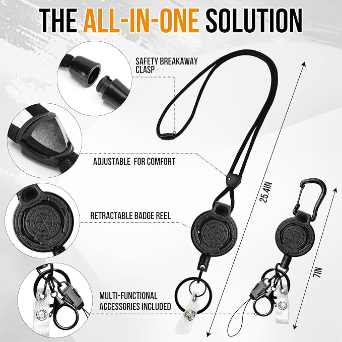 DELSWIN Heavy Duty Retractable Lanyard - Breakaway Lanyards for ID Badges Keys, Retractable Keychain with Upgraded Carabiner, Key Ring, and Lobster Clasp, Bearing 10.0 oz