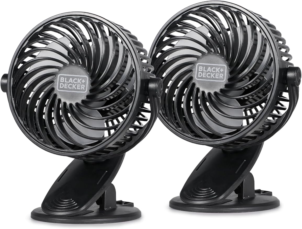 BLACK+DECKER 4" Convertible Cooling Fan, 3-Speed, Type-C USB, 2-Pack, Black | Table Clip and Standing Fan for Home or Office, Portable for Tabletop with 3 Speed Settings and Adjustable Tilt Angle, 2-Pack