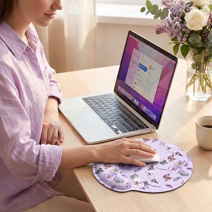 KONVINIT Ergonomic Mouse Pad with Wrist Rest, Small Mousepad with Non-Slip Rubber Base and Smooth Surface, Purple Mouse Pads for Desk, Office Desk Accessories
