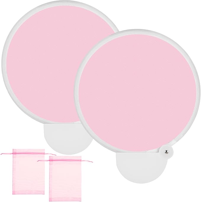 Roowest 2 Pcs 7.87“ Round Sublimation Blank Foldable Fan with Bag Polyester Colored Portable Handheld Compact Fold up Flying Disc Fans for Summer Wedding Graduation Party Favor (Pink)