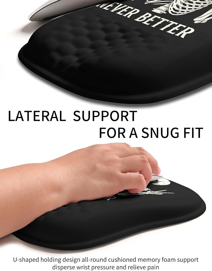 Hokafenle Ergonomic Wrist-Hugging Mouse Pad Wrist Support, U-Shaped Holding Wrist Rest Mousepad for Carpal Tunnel Pain Relief with Cushioned Memory Foam Slope Massage Bulge (10.2x8.3 in,Never Better)