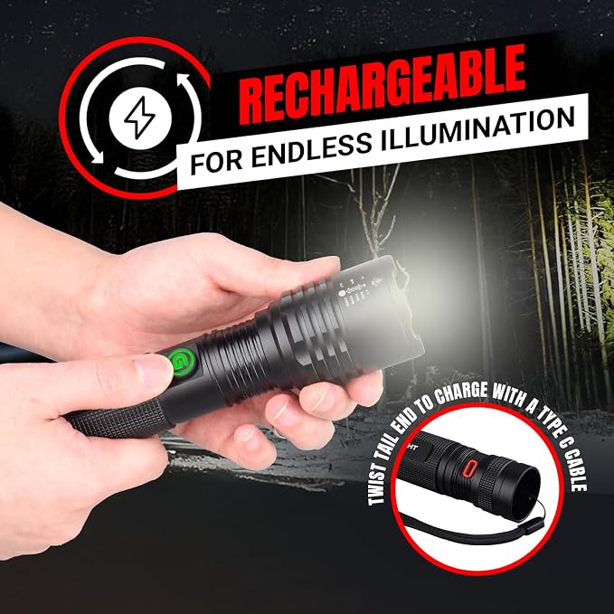 LED Flashlight High Lumens, Tactical Flashlight Battery Powered (Batteries Not Included), Bright Handheld Flashlight for Camping, Hunting, Home, Security, Hiking, Walking at Night & Emergency Use