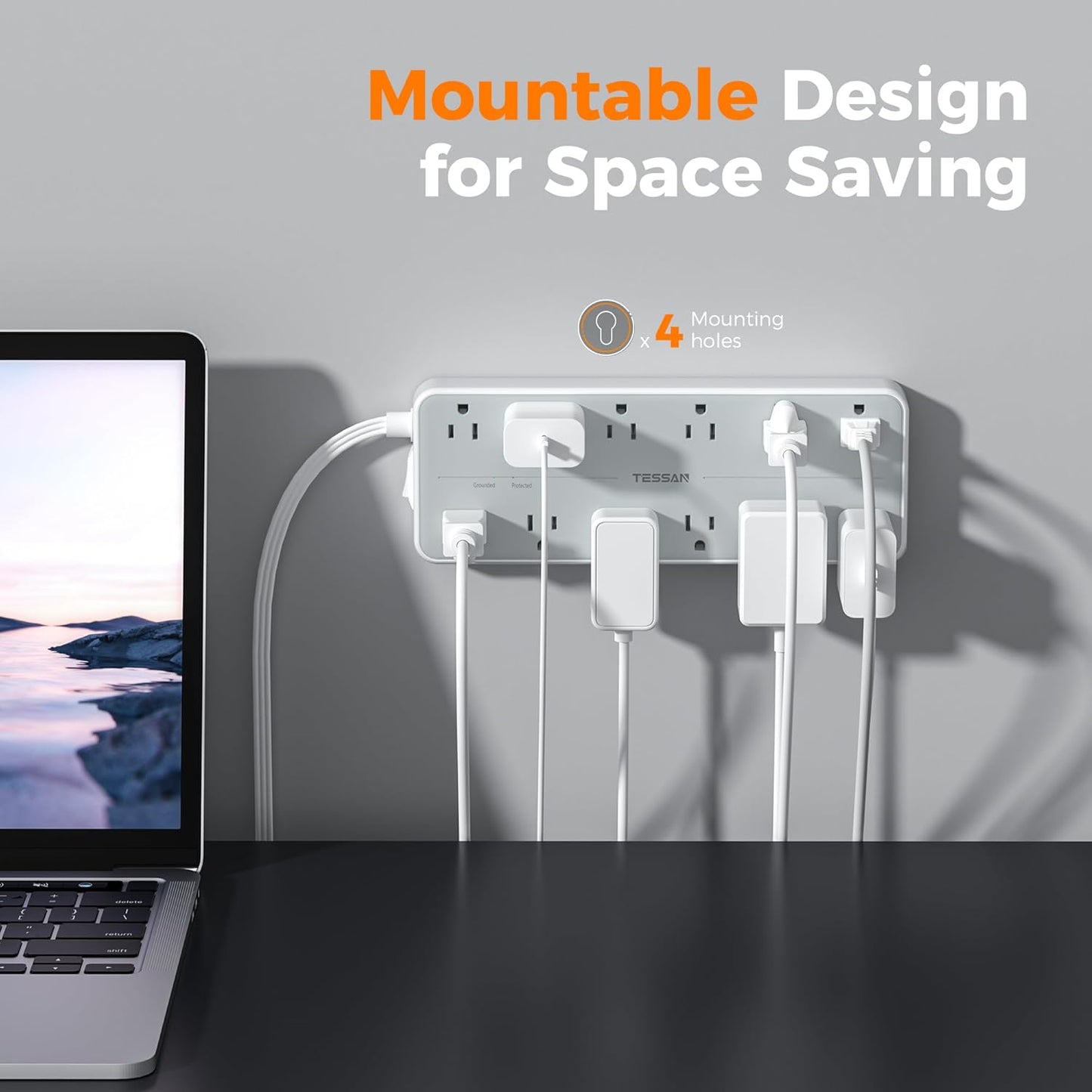 Surge Protector Power Strip, TESSAN Extension Cord with Multiple Outlets, 12 AC Outlets, 3 USB Ports(1 USB C), Flat Wall Plug, 5 Ft, 1700 Joules Protection for Home Office Dorm Room Essentials