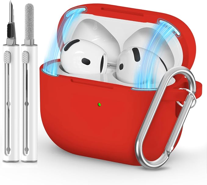 Ljusmicker for AirPods 4 Case 2024 with Cleaner Kit,Soft Silicone Protective Cover for Apple AirPods 4th Generation Cases for Women Men,for AirPod 4 Case Accessories with Keychain-Magnetic Red