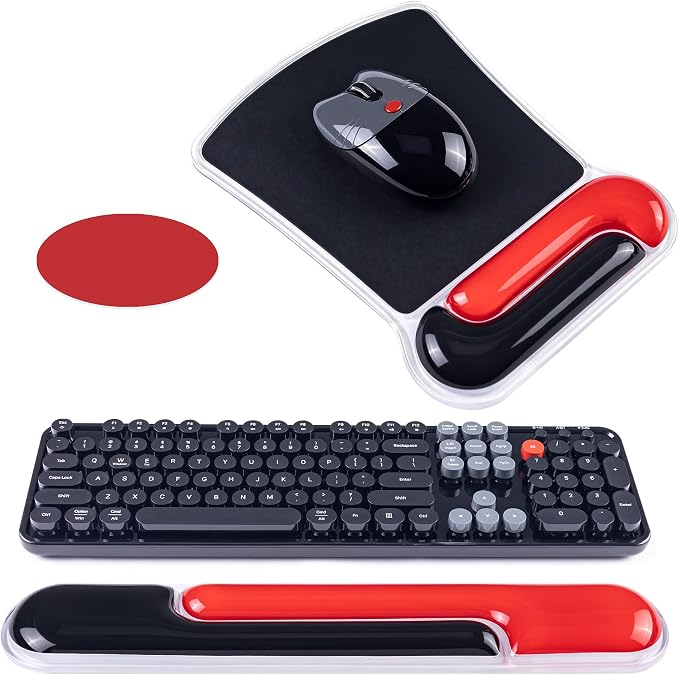 Ospelelf Mouse Pad with Wrist Rest and Ergonomic Gel Keyboard Hand Wrist, Support for Typing Gaming, Relieve Wrist Pain, Cool & Easy to Clean, for Office, Programmer, Home Computer Use, Black Red